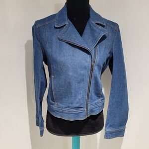 Jack by BB Dakota Women's Asymmetrical Moto Denim Jacket Small Blue Bikercore